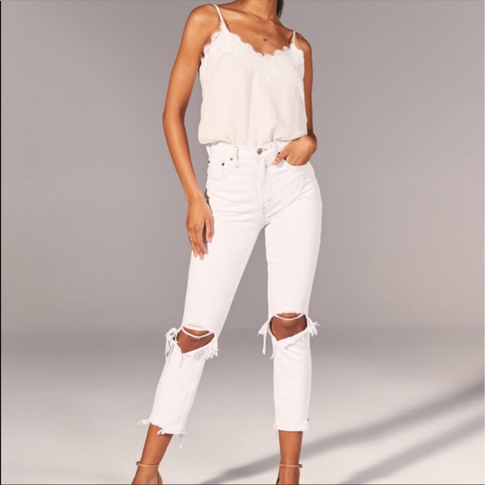 A&F high rise mom jeans white